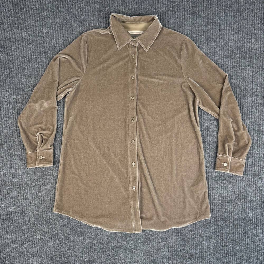Soft Surroundings Shirt Womens M Velvet Button Up Tunic Stretch Long Sleeve